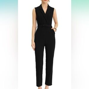 NWT Allegra K Sleeveless Button Front Closure Long Leg with Pocket Jumpsuit